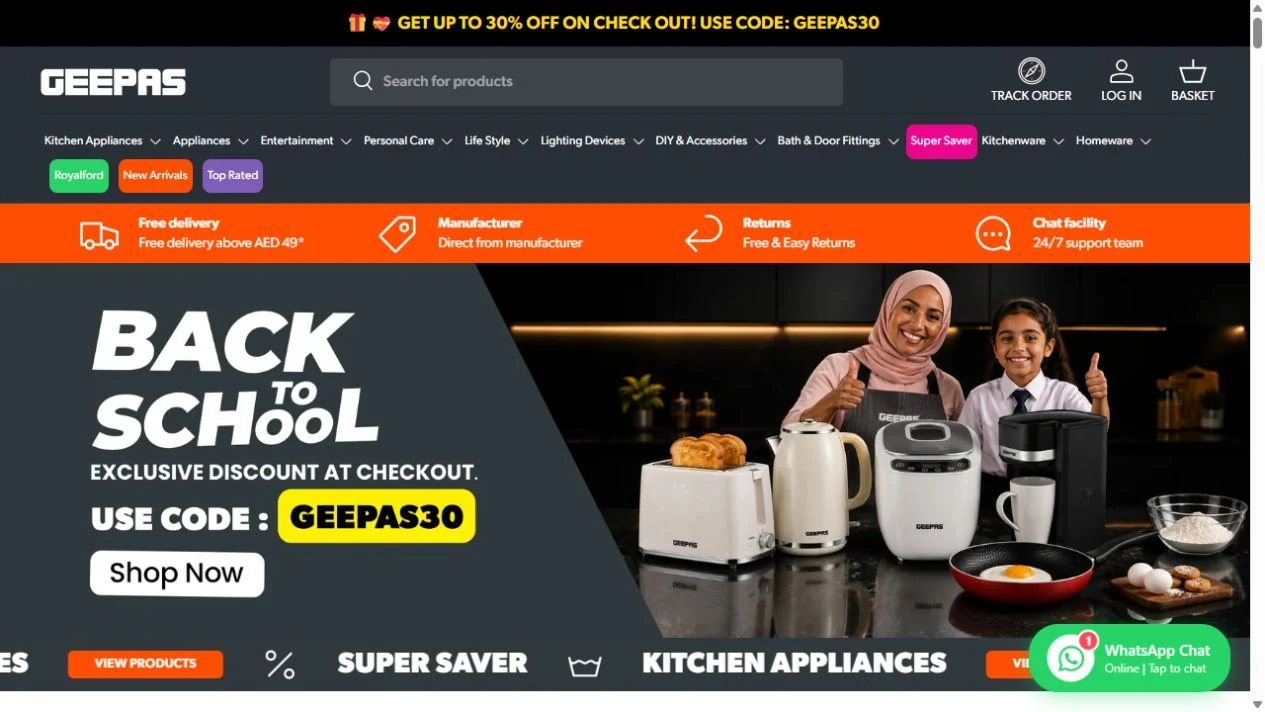 Geepas UAE homepage preview